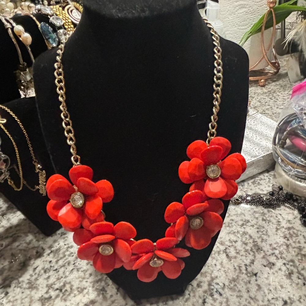 Red Floral Rose Necklace